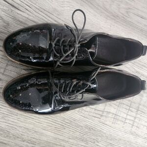 Agl Attilio Giusti Leombruni black shiny patent leather lace up loafers
